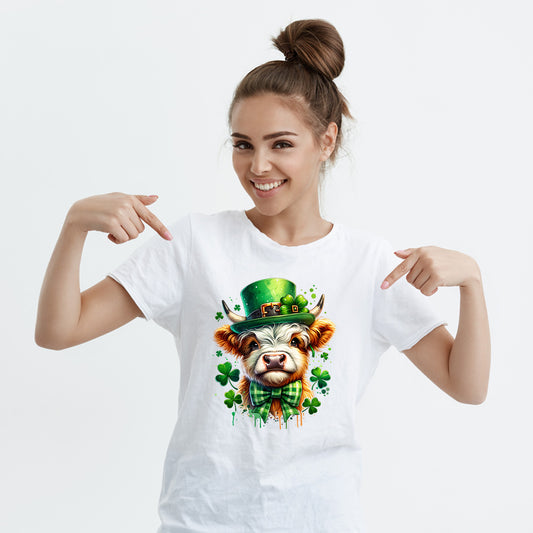 Highland Cow Shamrock tee