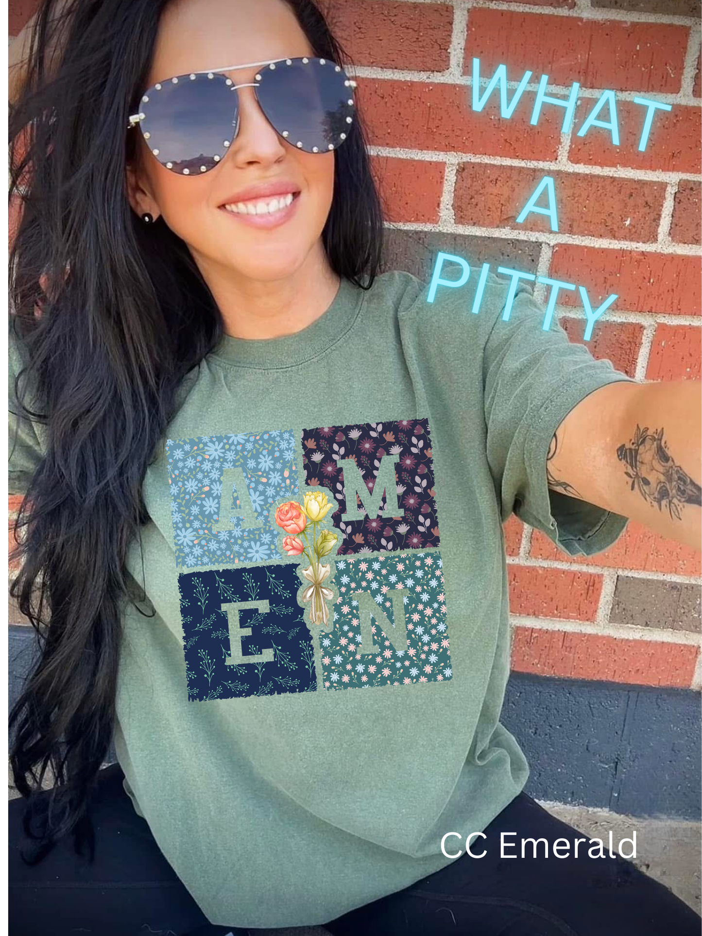 Blue Floral Amen tee