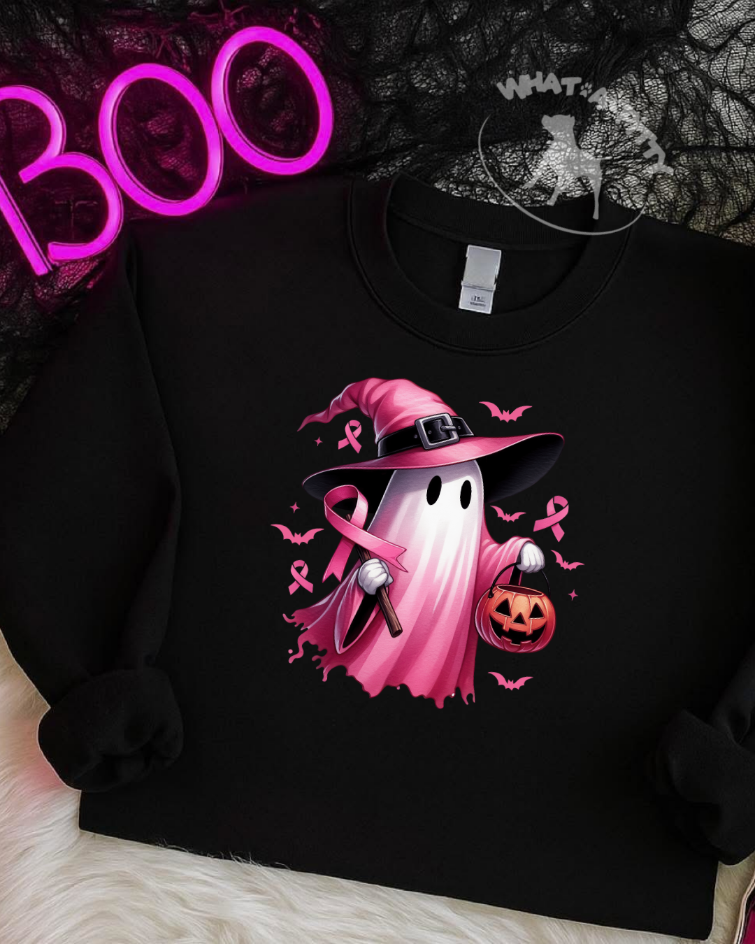 Ghost holding pink ribbon tee