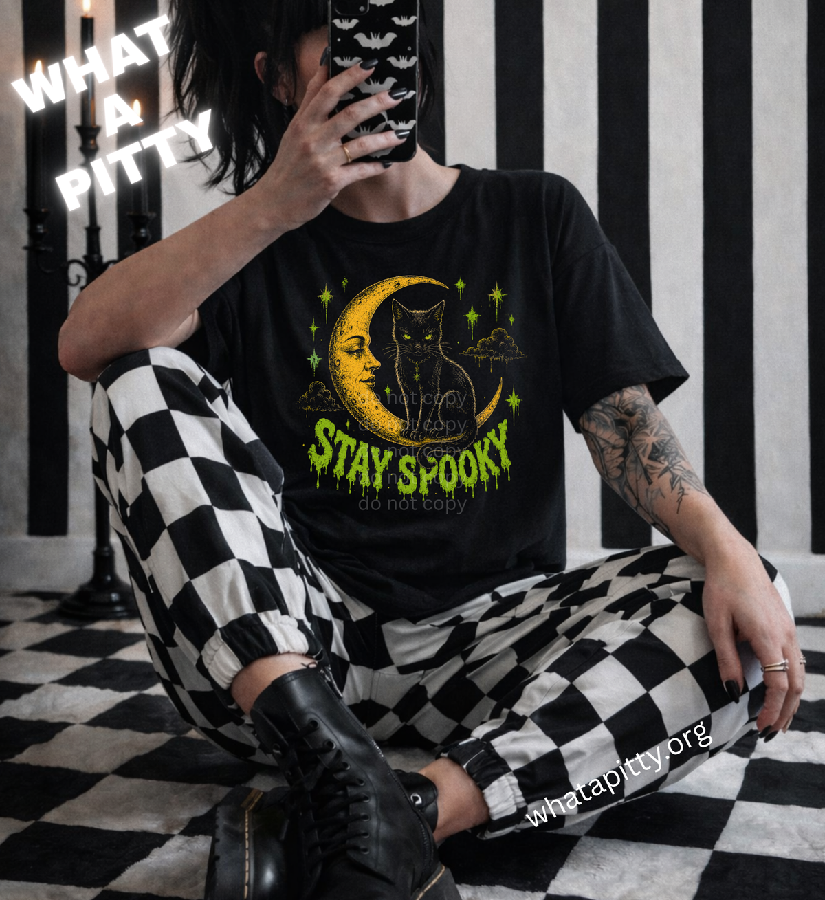 Stay Spooky Black Cat on Moon