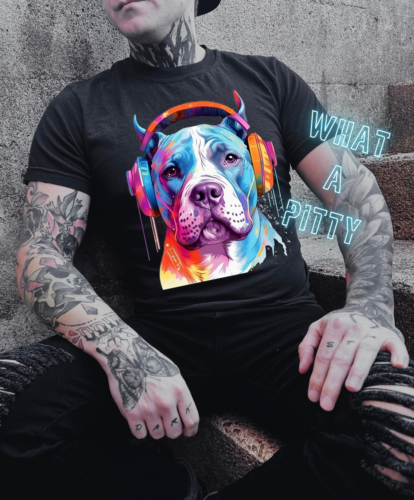 Watercolor Pitty with headphones tee