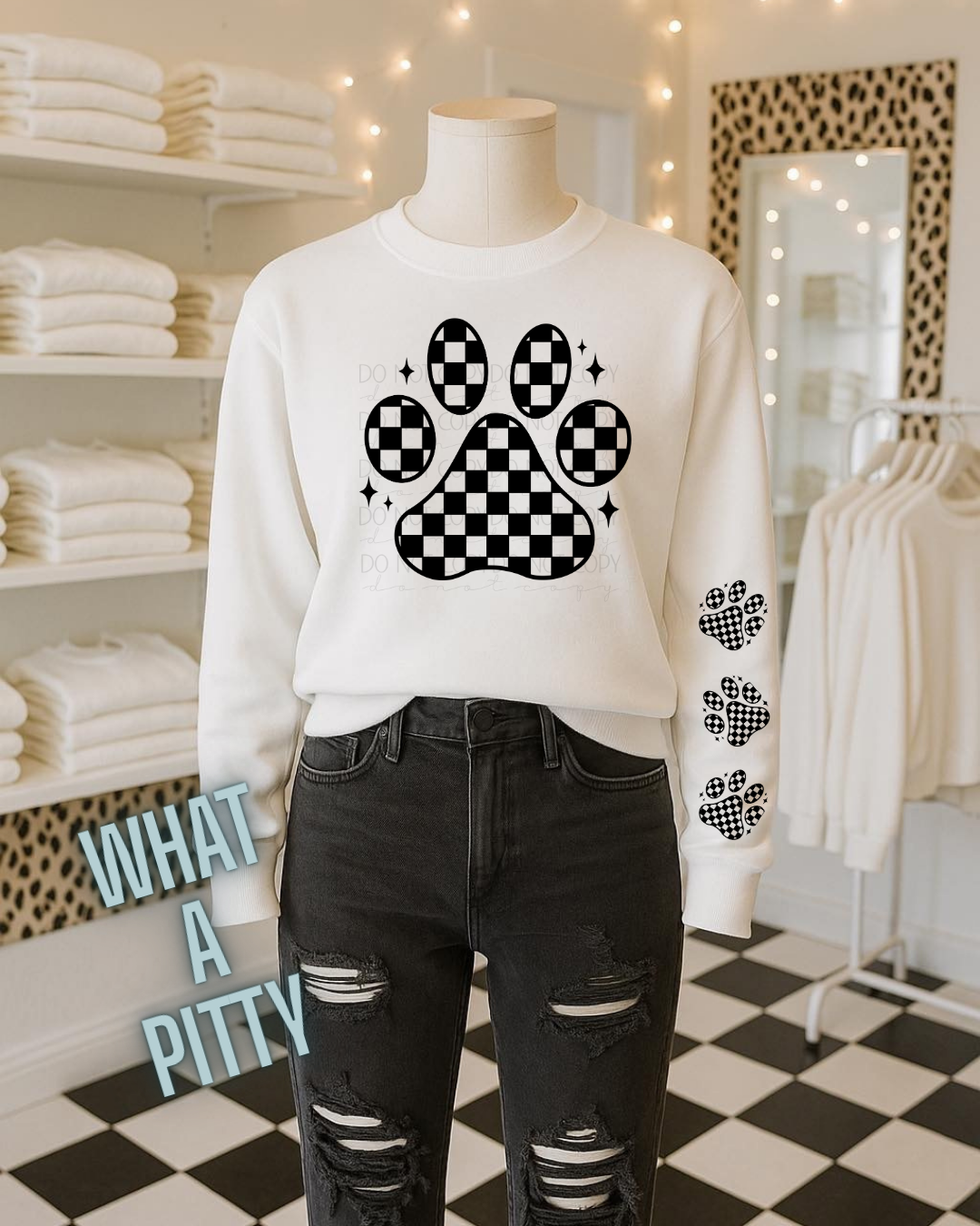 Black Checkered Paw print tee