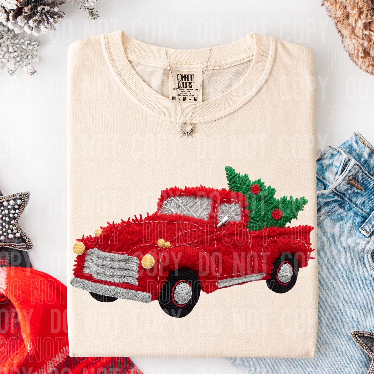 Red Truck faux yarn tee