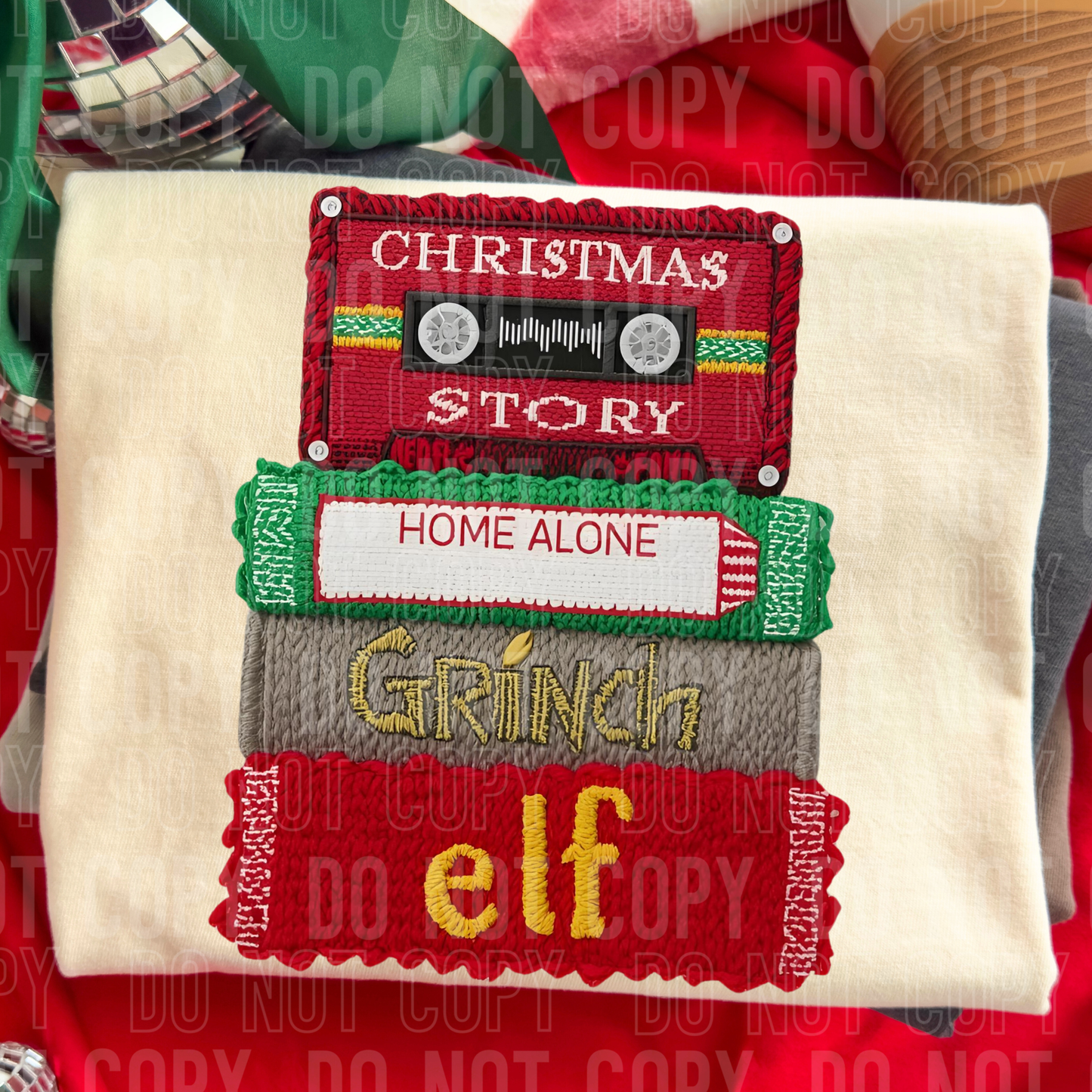 Old School Christmas Movies faux yarn tee