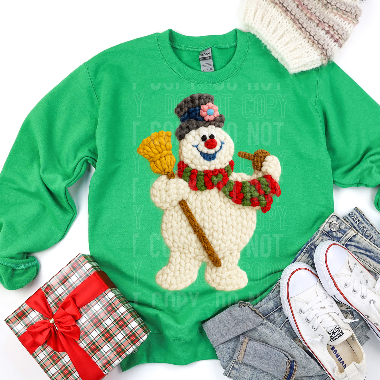 Snowman with top hat faux yarn tee