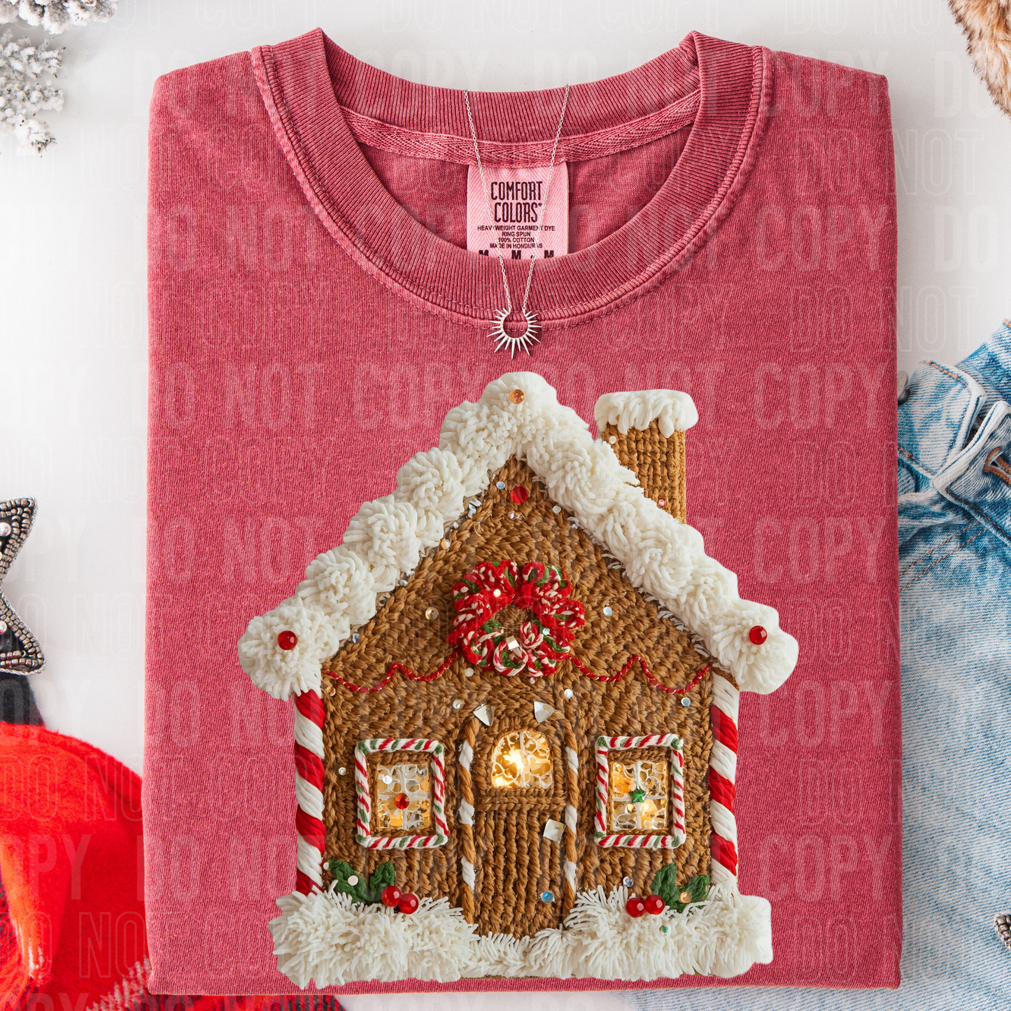 Gingerbread House faux yarn tee