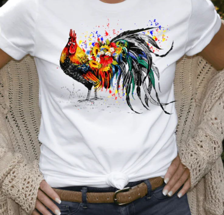 Colorful Floral Chicken tee