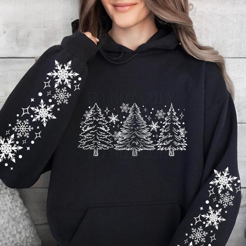 Snowflake Christmas Trees sweatshirt with sleeve design