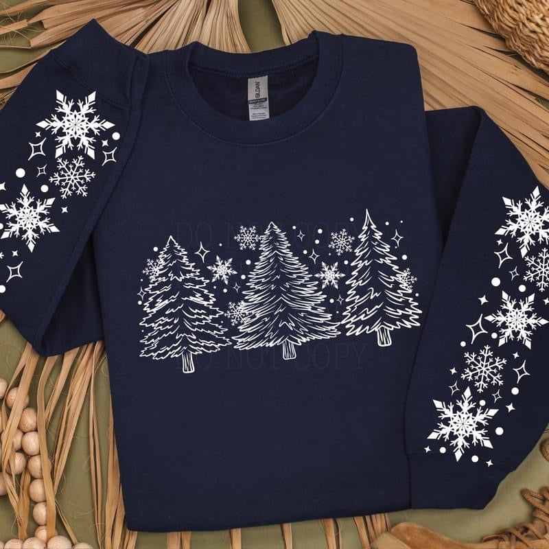 Snowflake Christmas Trees sweatshirt with sleeve design