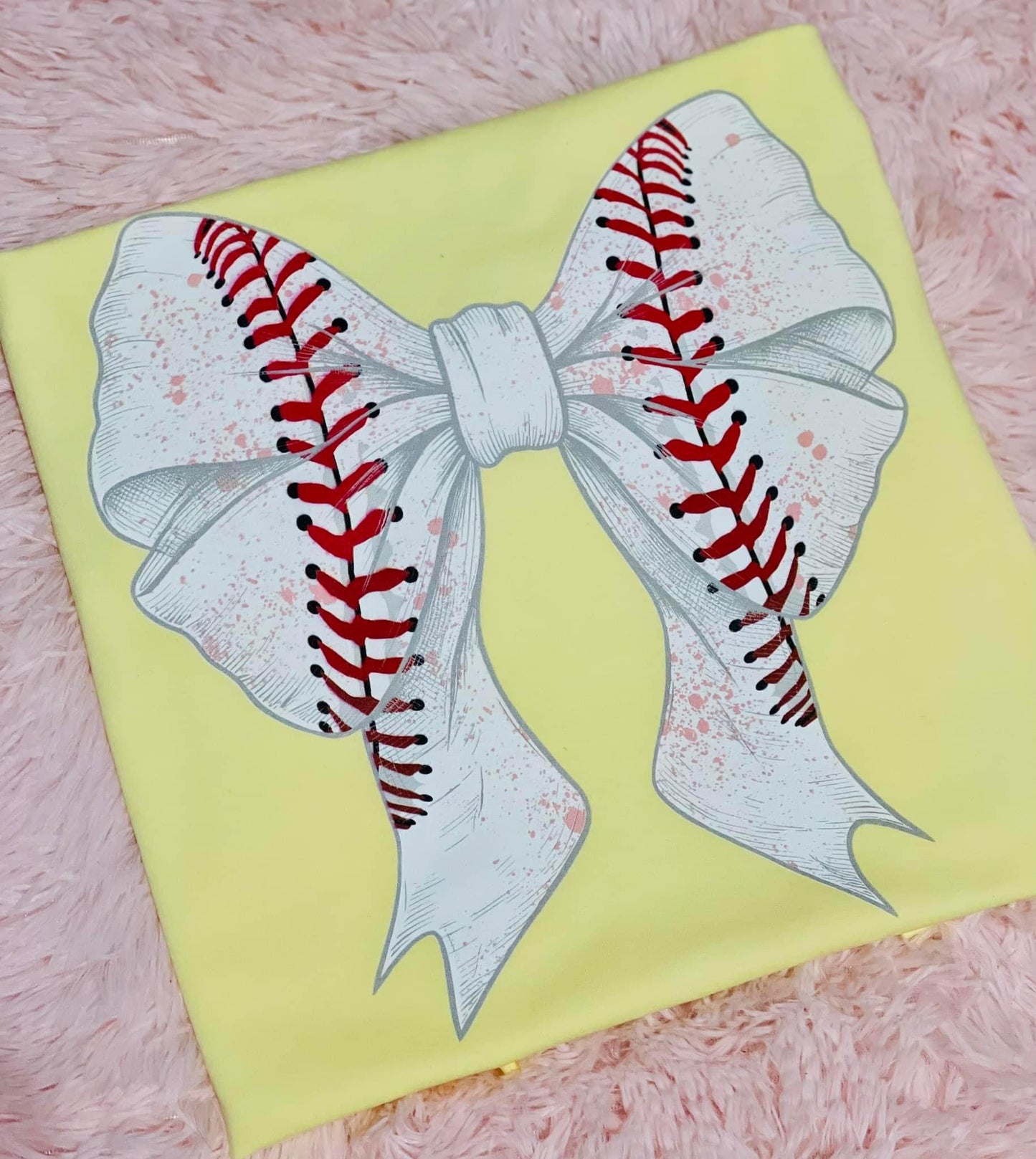 Large Baseball Bow with pink flecks t-shirt