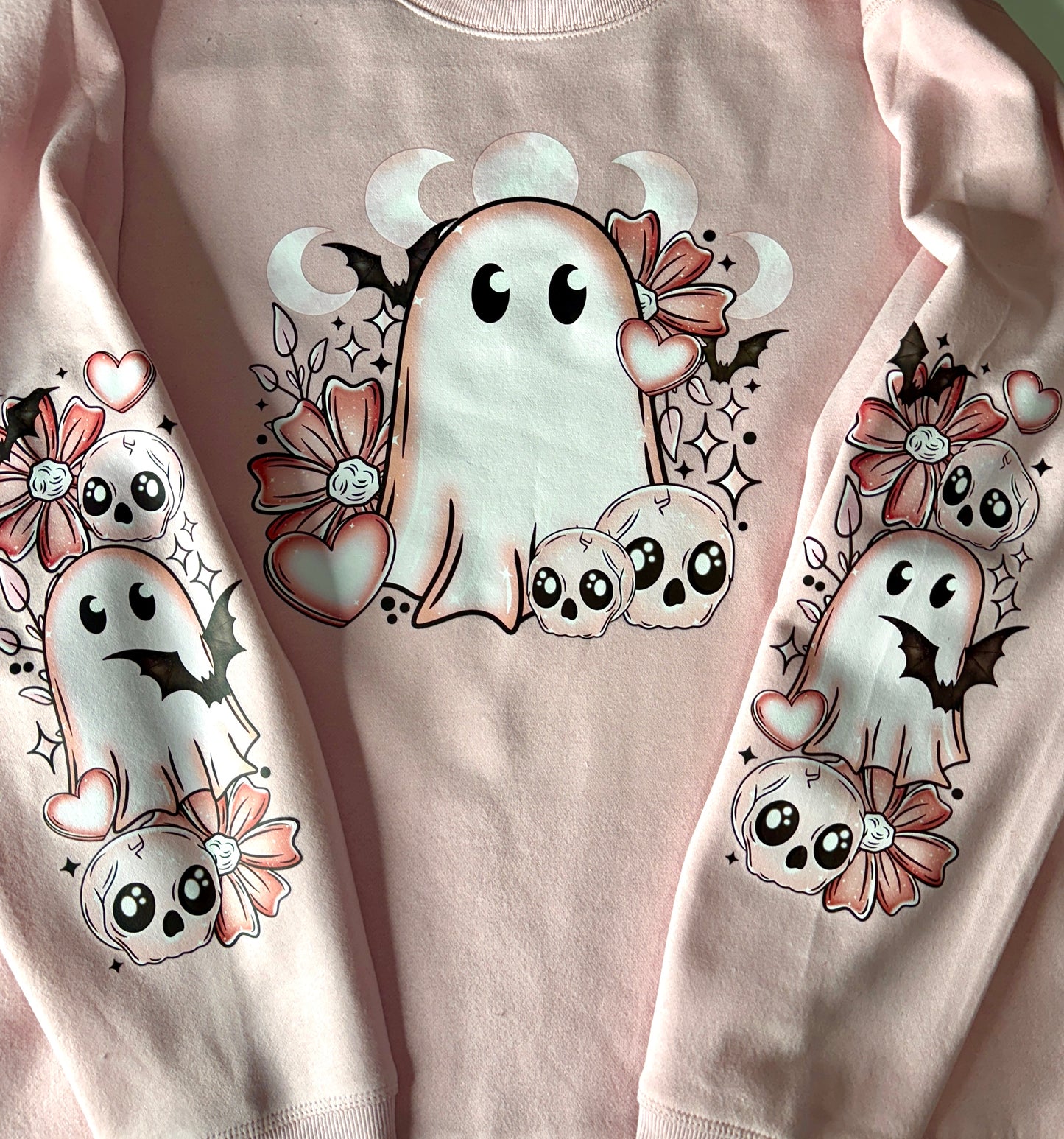 Pink Love Ghostie sweatshirt with sleeve designs