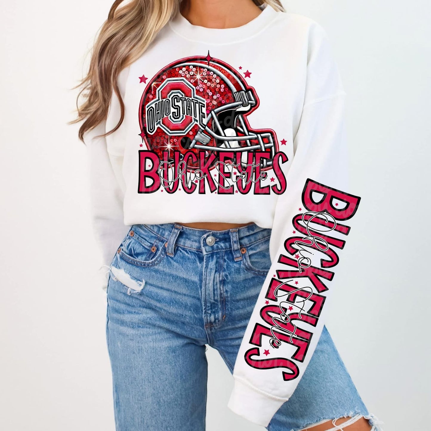 Football Faux sequin design sweatshirt with sleeve design - COLLEGE