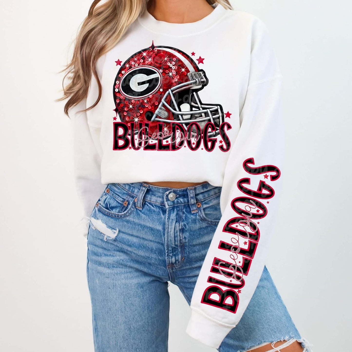 Football Faux sequin design sweatshirt with sleeve design - COLLEGE
