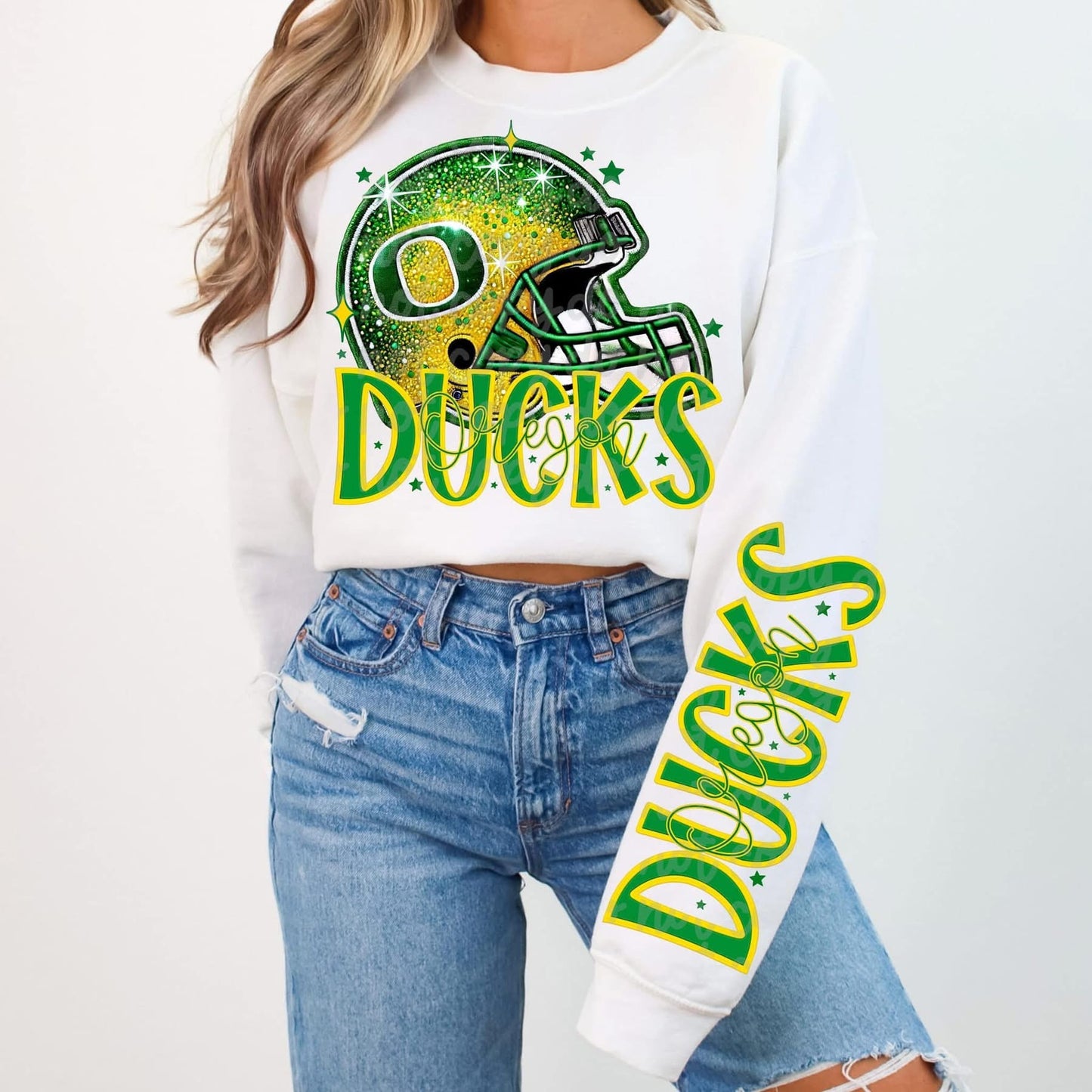 Football Faux sequin design sweatshirt with sleeve design - COLLEGE