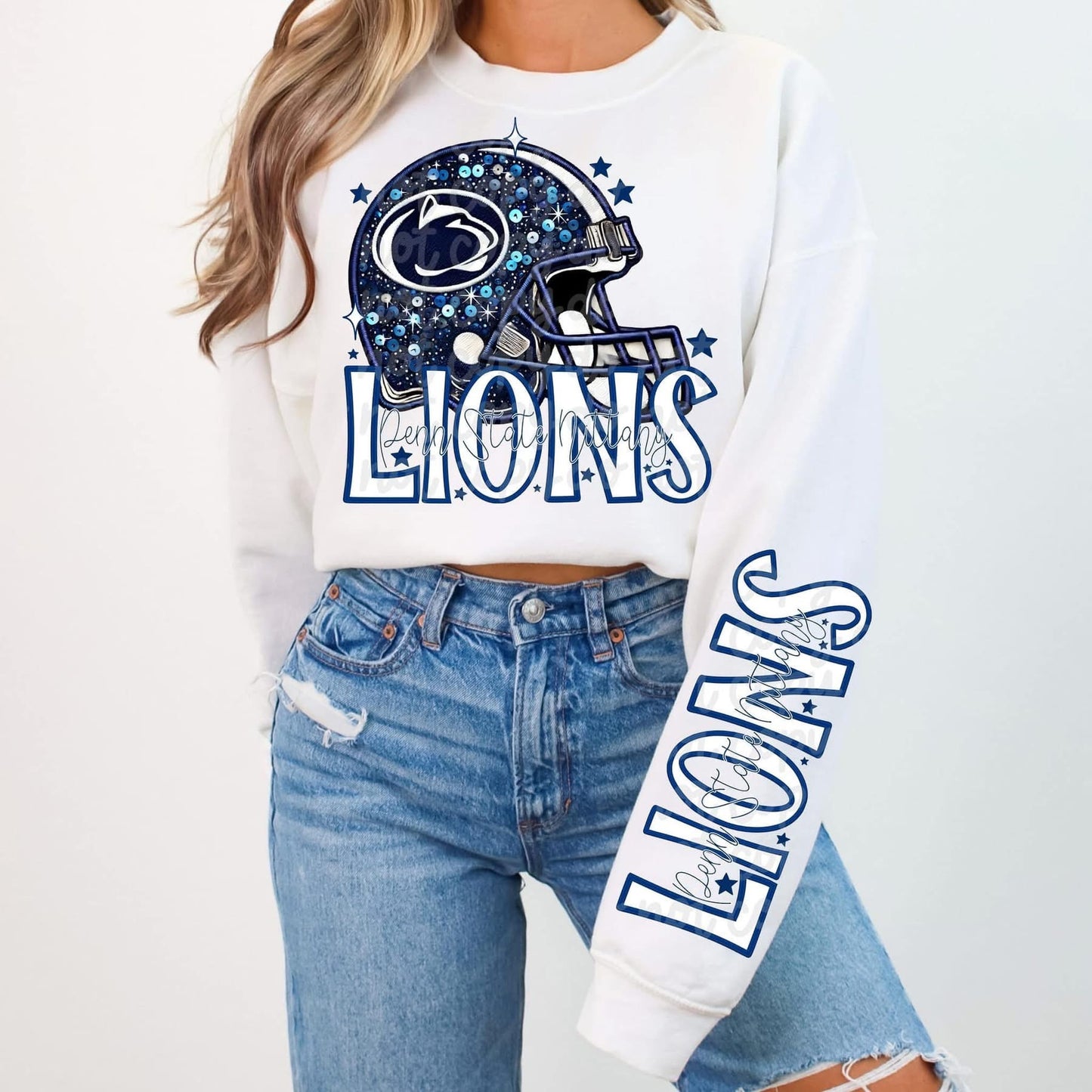 Football Faux sequin design sweatshirt with sleeve design - COLLEGE