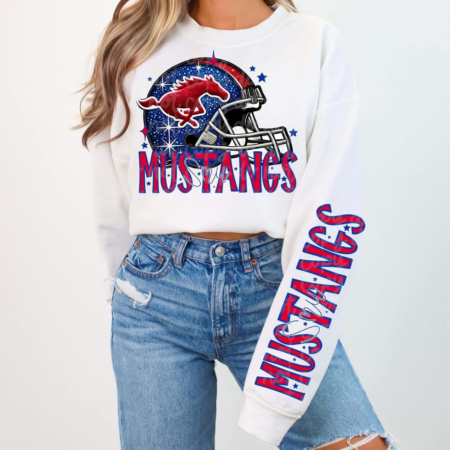 Football Faux sequin design sweatshirt with sleeve design - COLLEGE