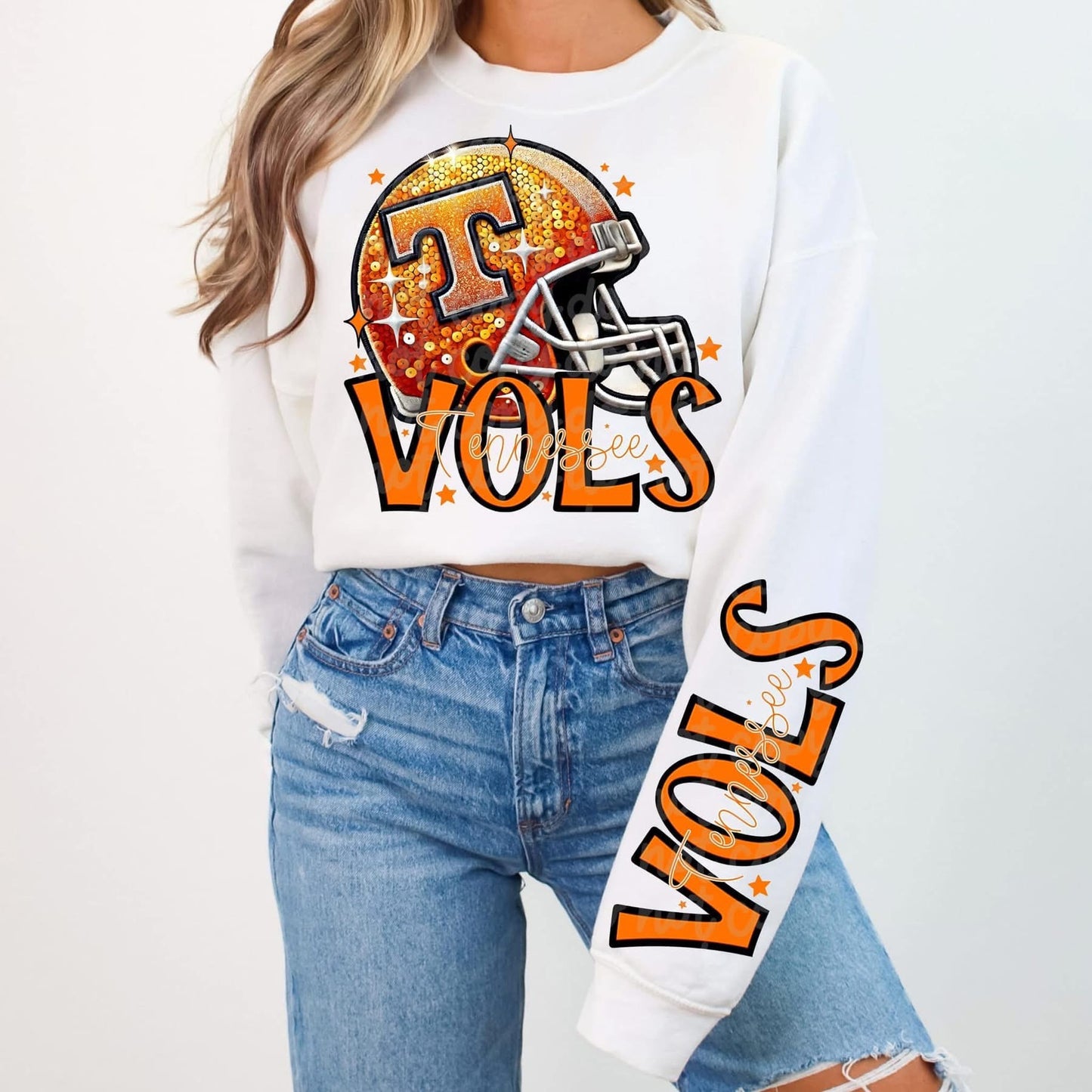 Football Faux sequin design sweatshirt with sleeve design - COLLEGE