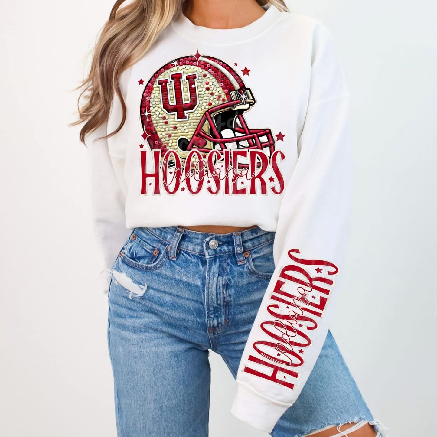 Football Faux sequin design sweatshirt with sleeve design - COLLEGE