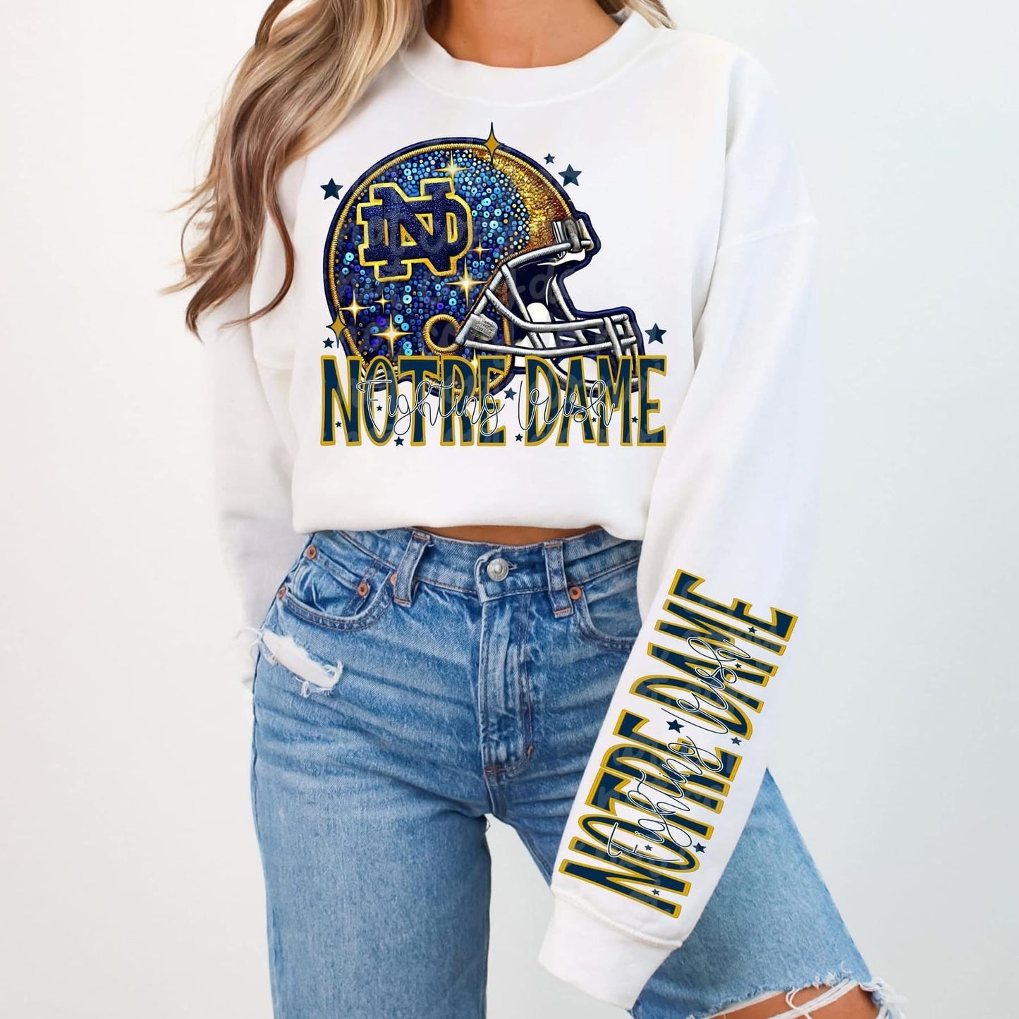 Football Faux sequin design sweatshirt with sleeve design - COLLEGE