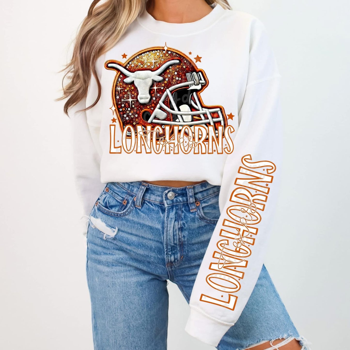 Football Faux sequin design sweatshirt with sleeve design - COLLEGE