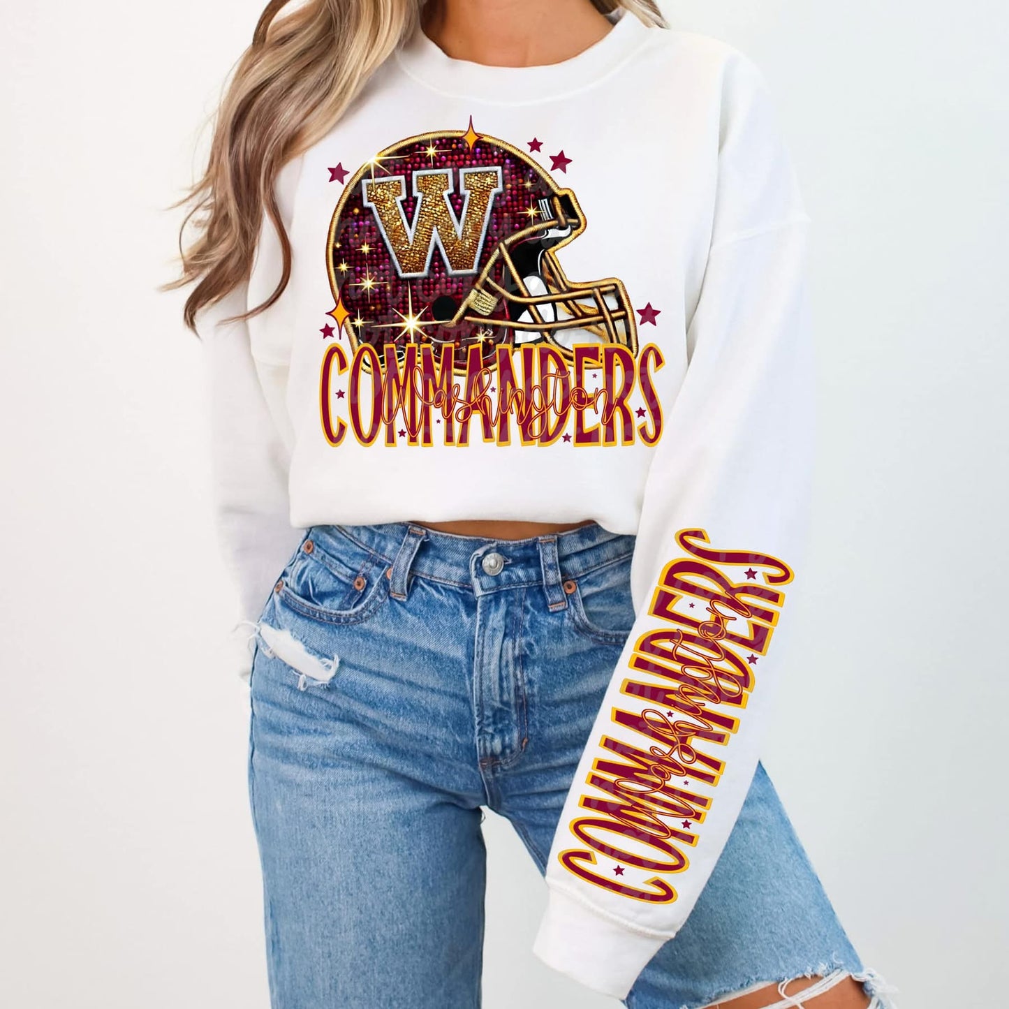 Football Faux sequin design sweatshirt with sleeve design - COLLEGE