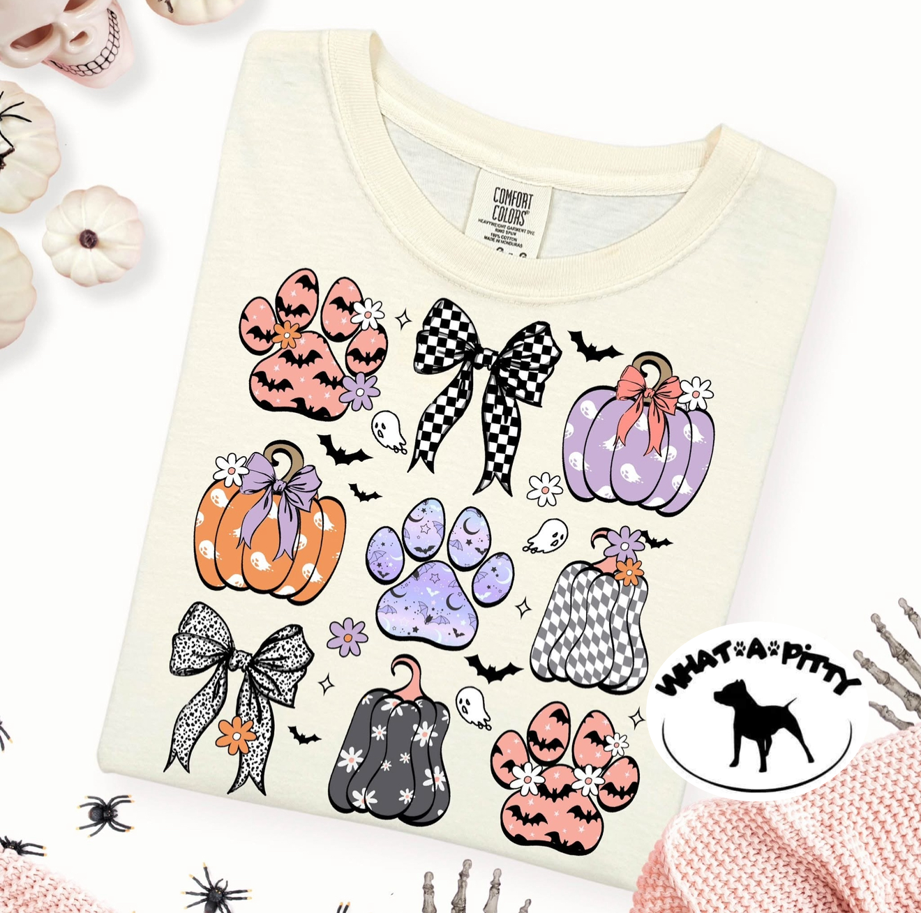 Halloween Paw & Pumpkin Couquette tee
