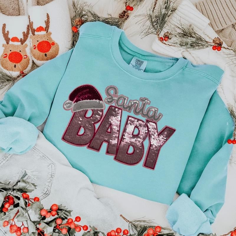 Pink sequin Santa Baby sweatshirt
