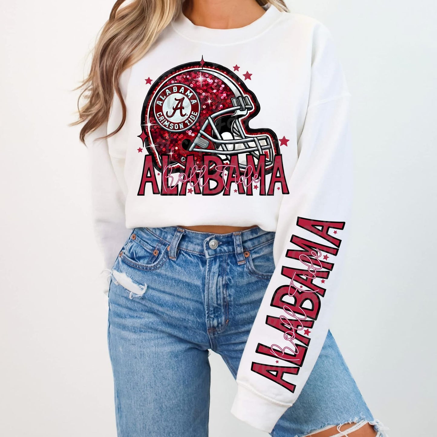 Football Faux sequin design sweatshirt with sleeve design - COLLEGE