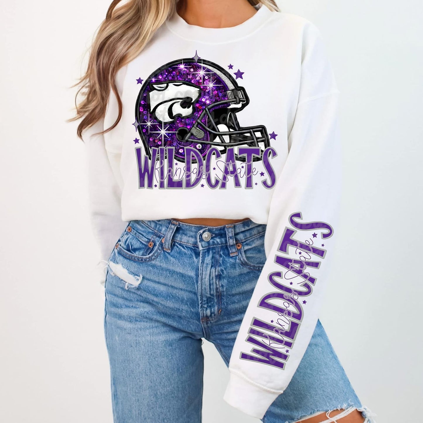 Football Faux sequin design sweatshirt with sleeve design - COLLEGE