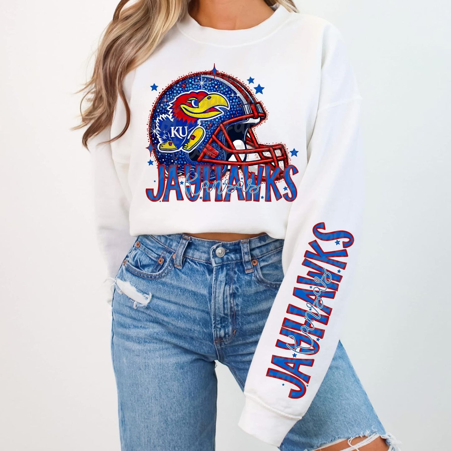 Football Faux sequin design sweatshirt with sleeve design - COLLEGE