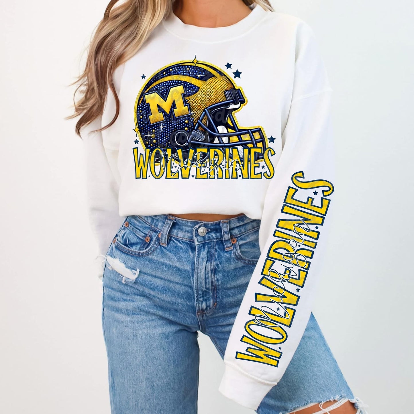 Football Faux sequin design sweatshirt with sleeve design - COLLEGE