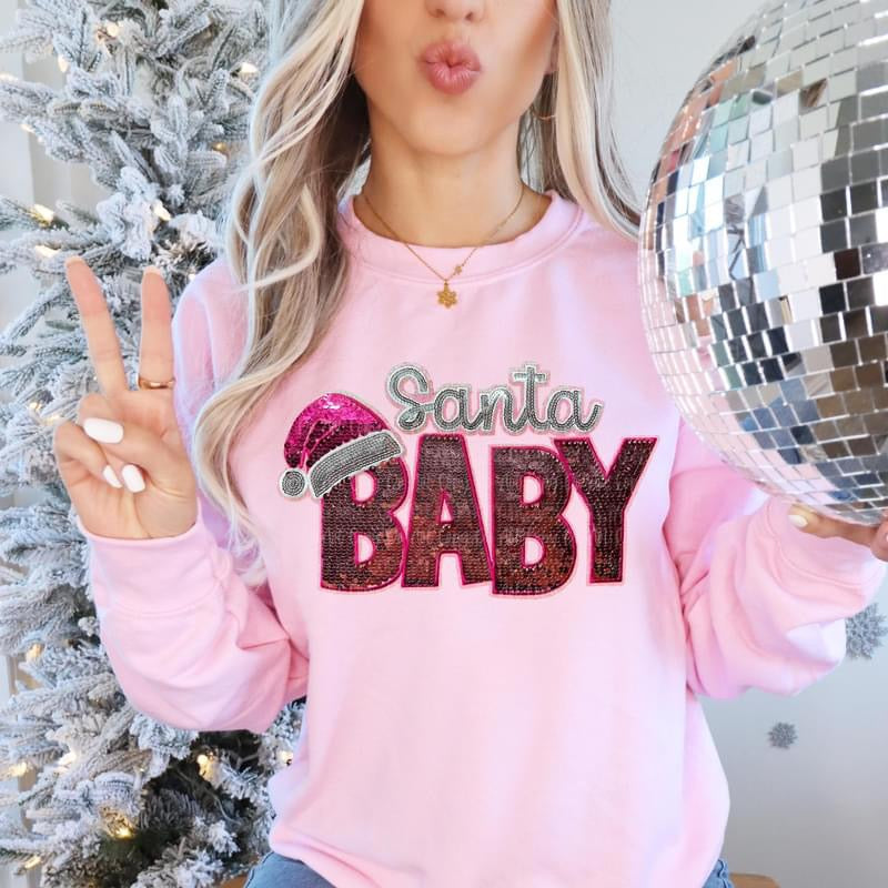 Pink sequin Santa Baby sweatshirt