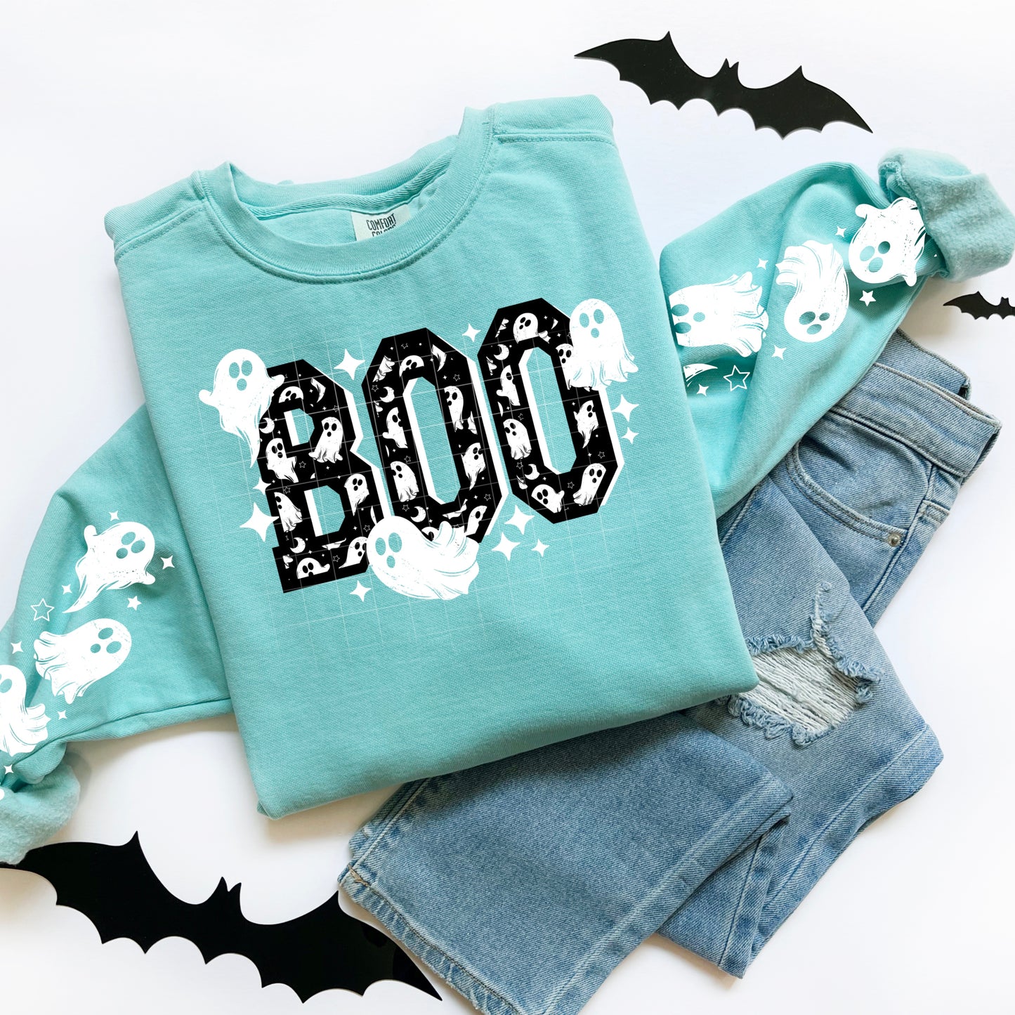 Boo Ghosts sweatshirt with sleeve designs