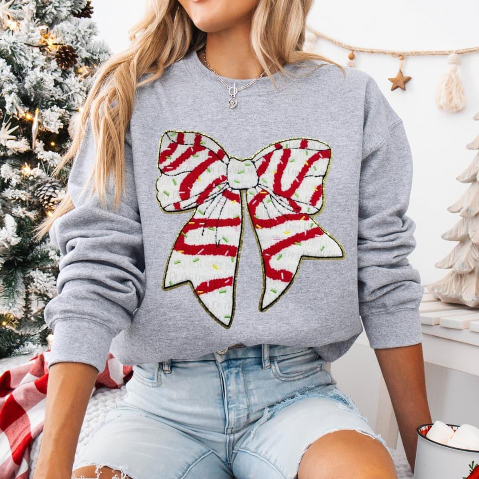 Christmas Cake Bow embroidered patch sweatshirt