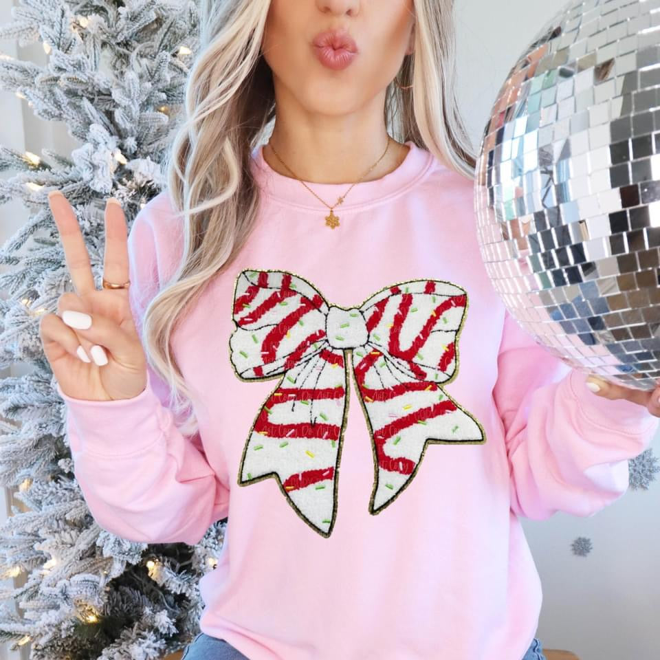 Christmas Cake Bow embroidered patch sweatshirt