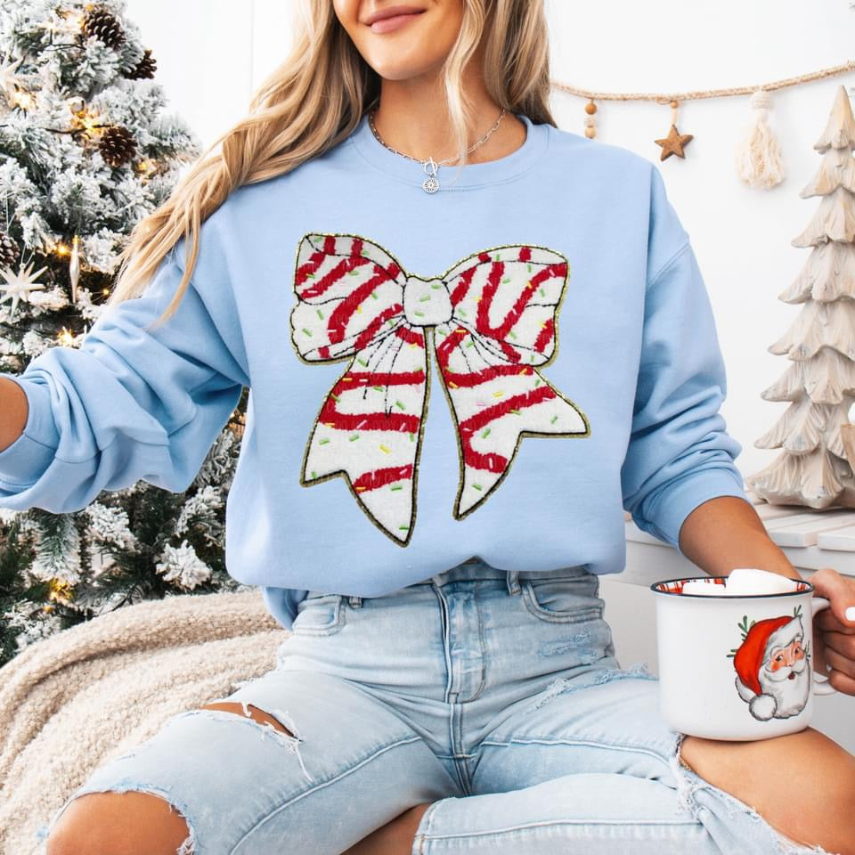 Christmas Cake Bow embroidered patch sweatshirt