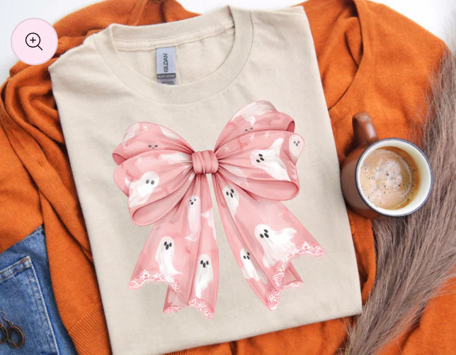 Large PINK Ghost Bow T-shrt