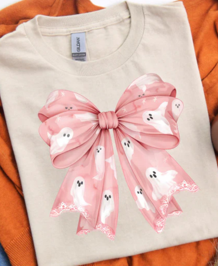 Large PINK Ghost Bow T-shrt