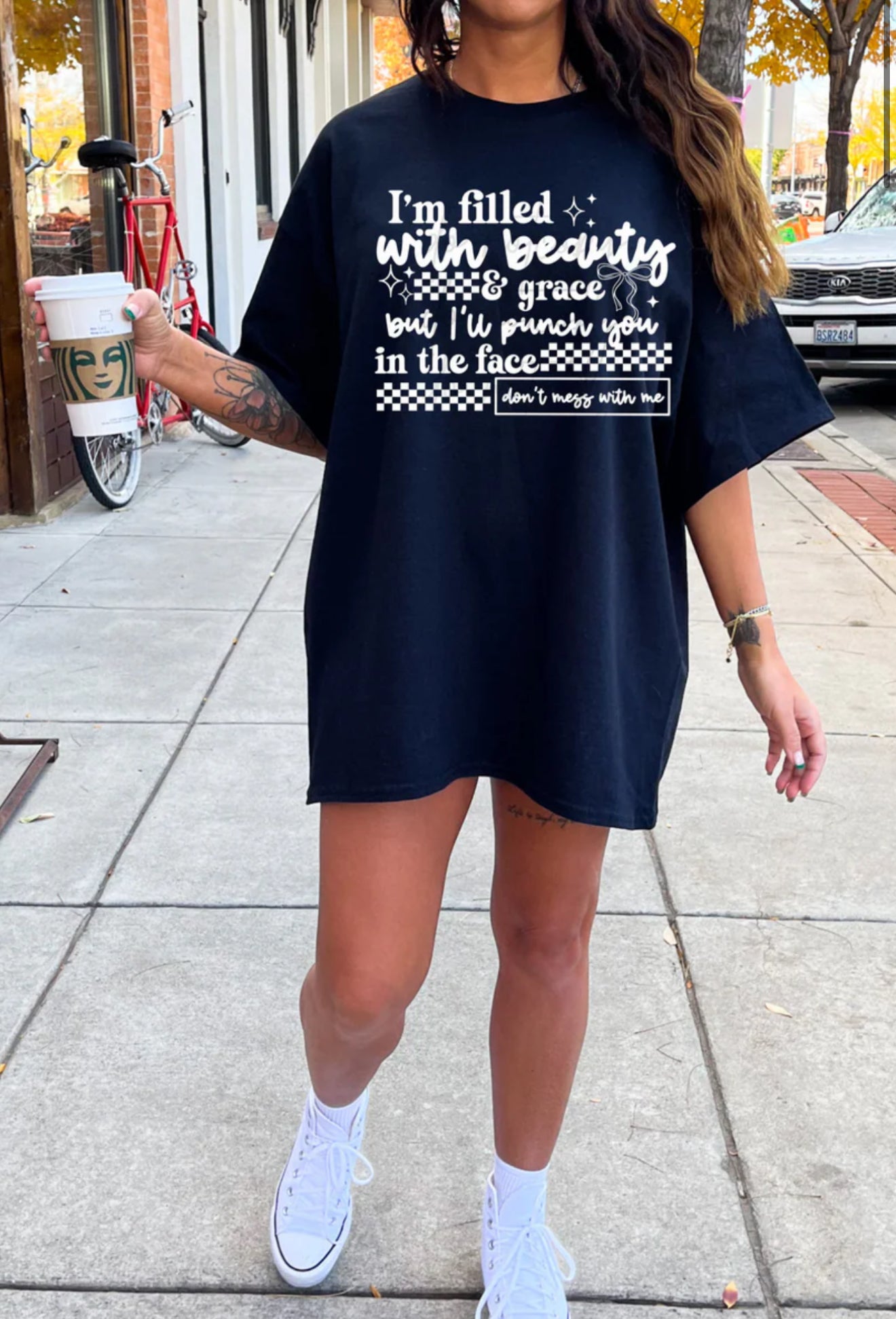 Filled with Beauty & Grace BUT tee (white ink)