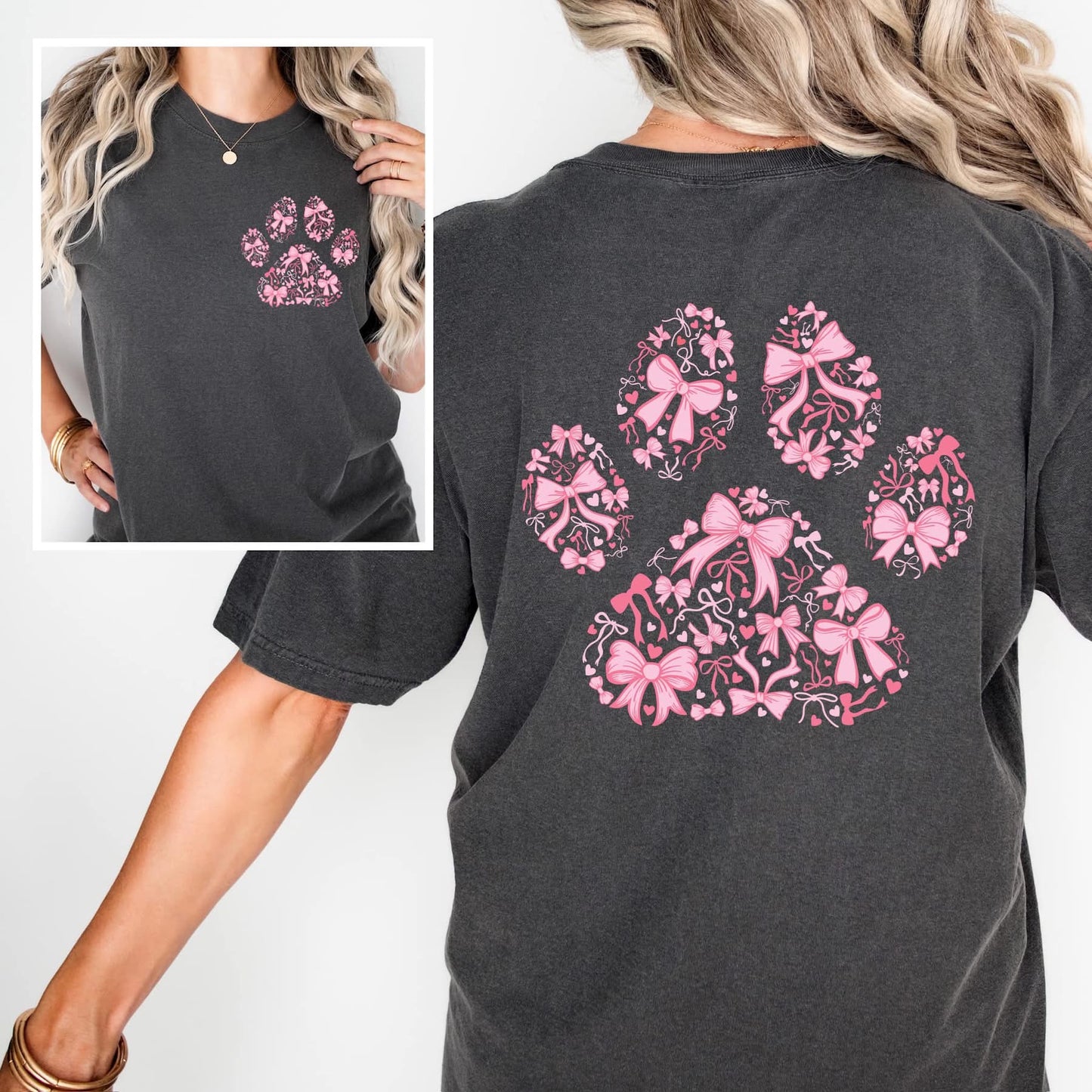 Pink Paw Print Bows tee