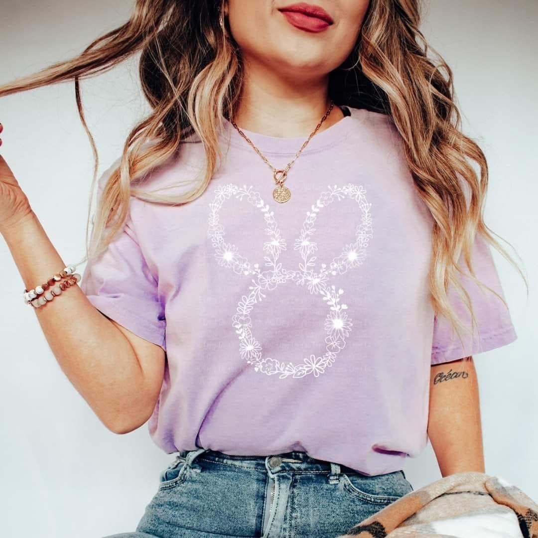 Dainty Floral Bunny (White Ink) tee