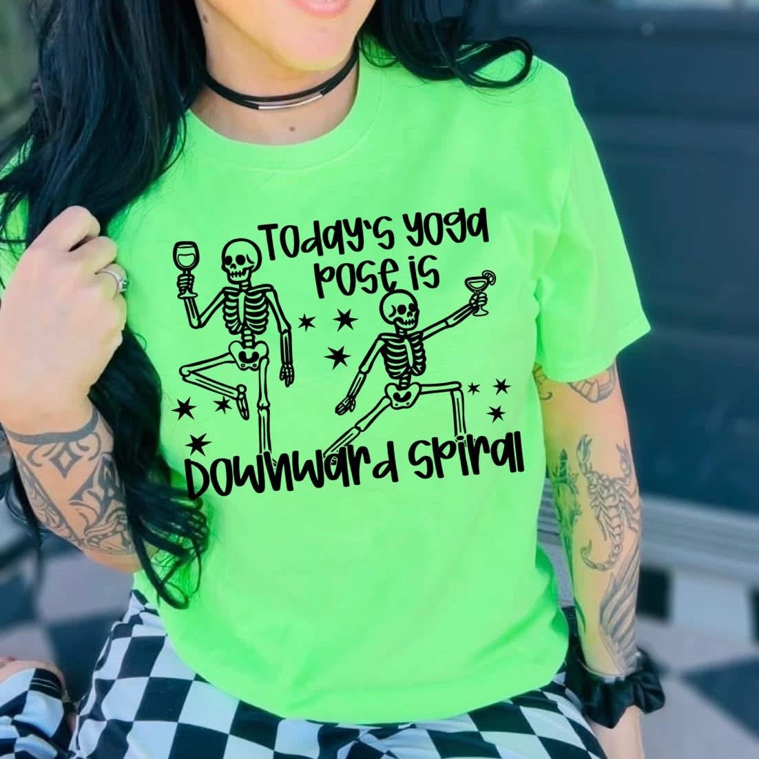 Todays yoga pose is downward spiral tee