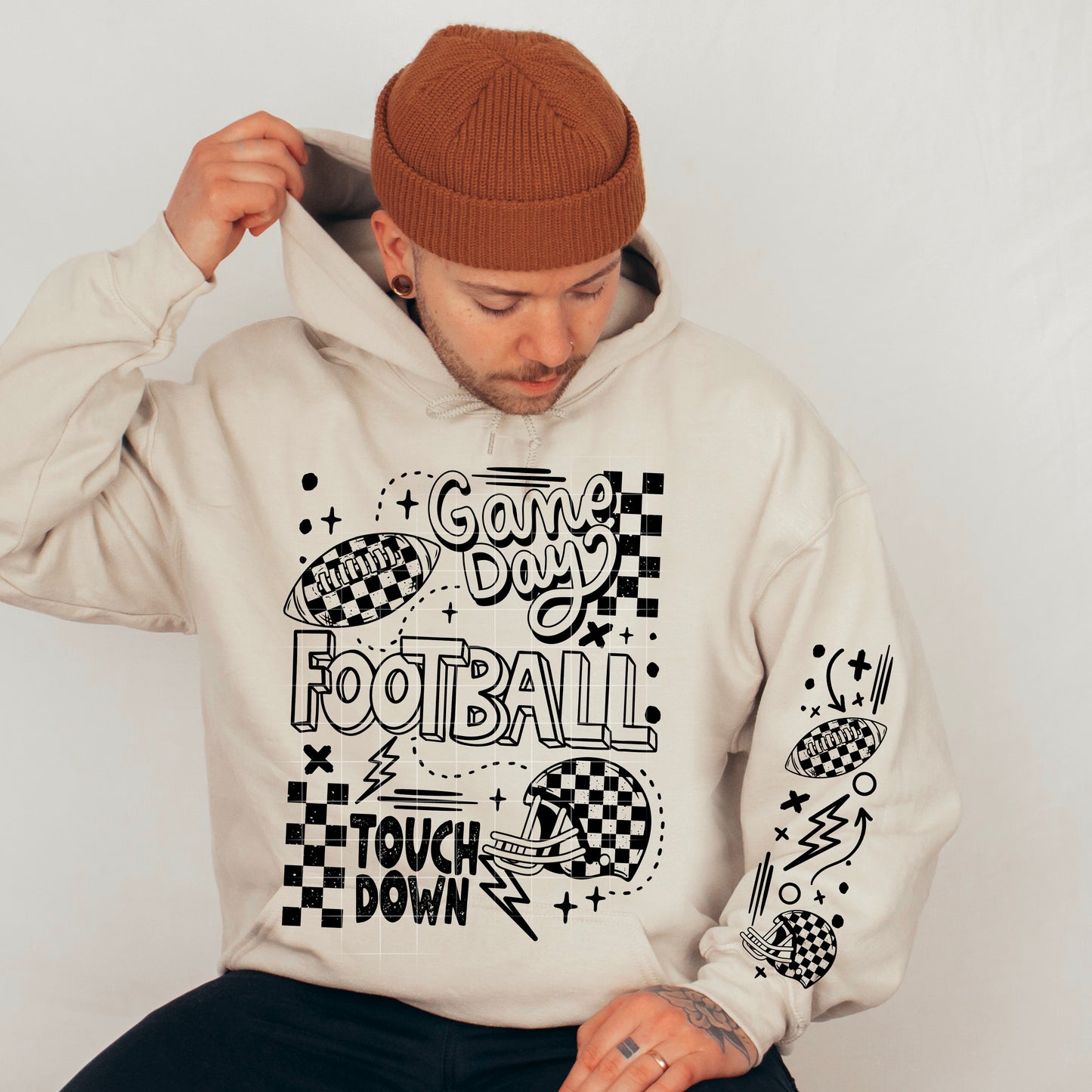 Game Day Football sweatshirt with sleeve design (Black Ink)