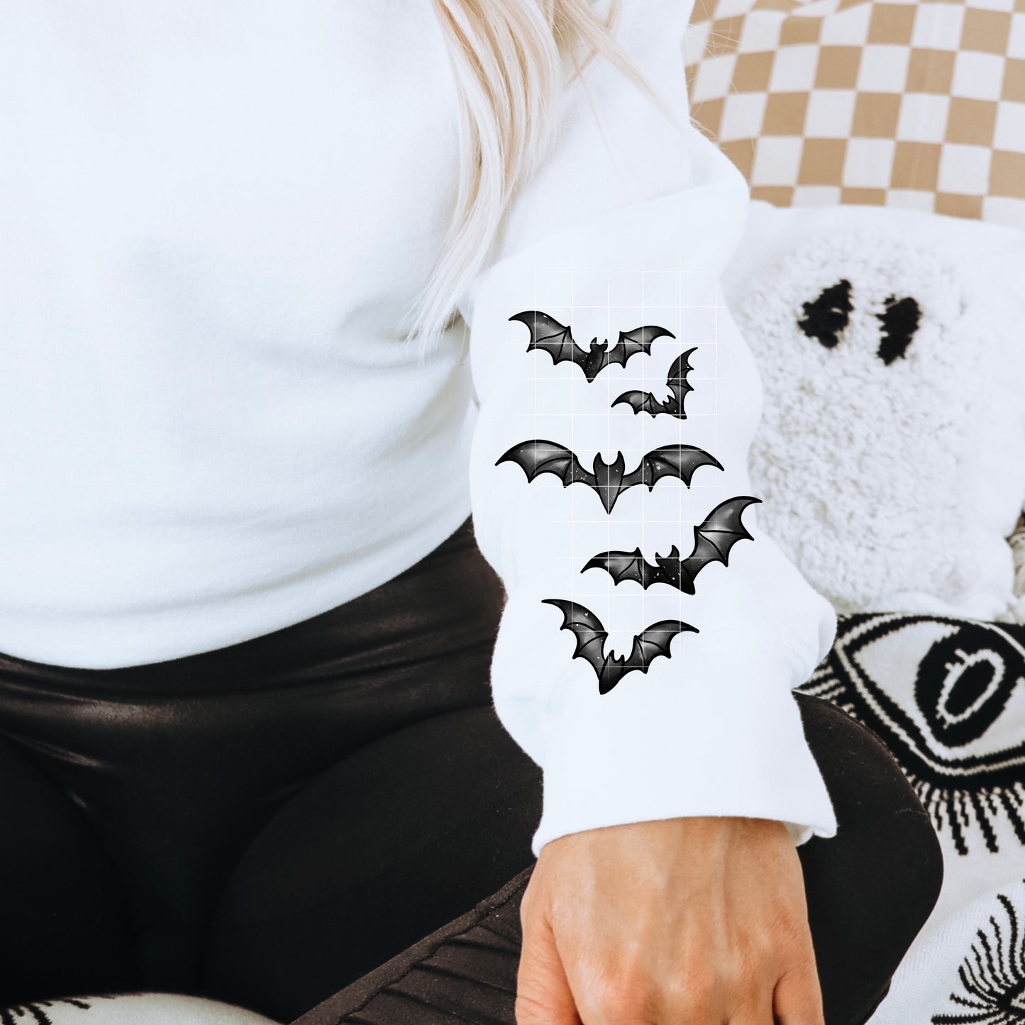 Heart Web Bats sweatshirt with sleeve designs (Black Ink)