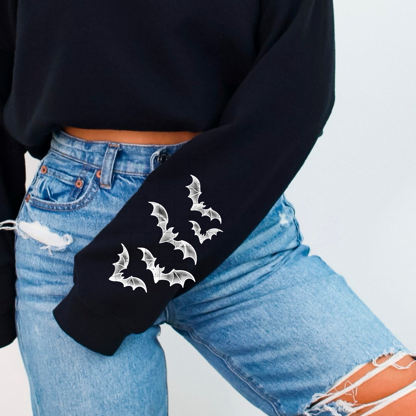 Heart Web Bats sweatshirt with sleeve designs (White Ink)