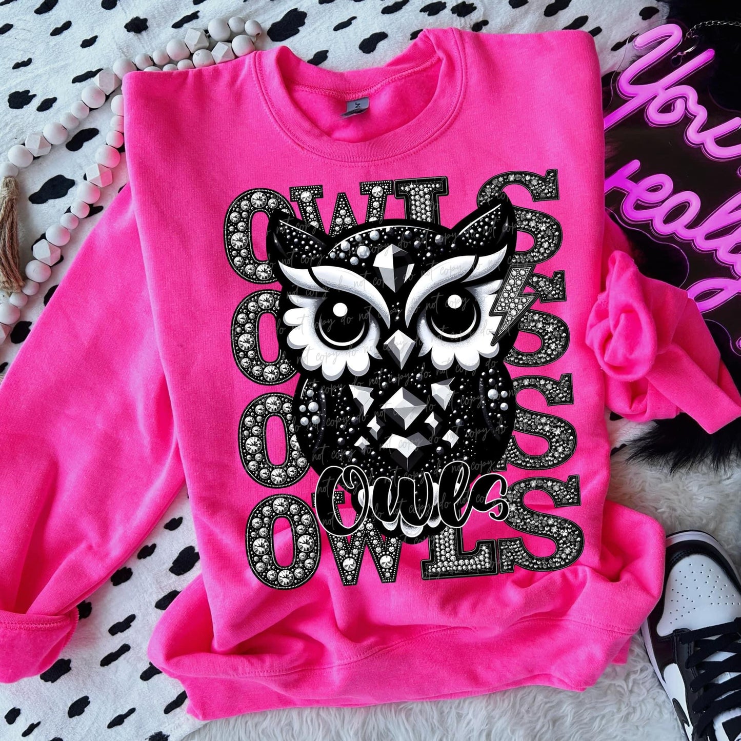 Owl Mascot t-shirt in faux rhinestone