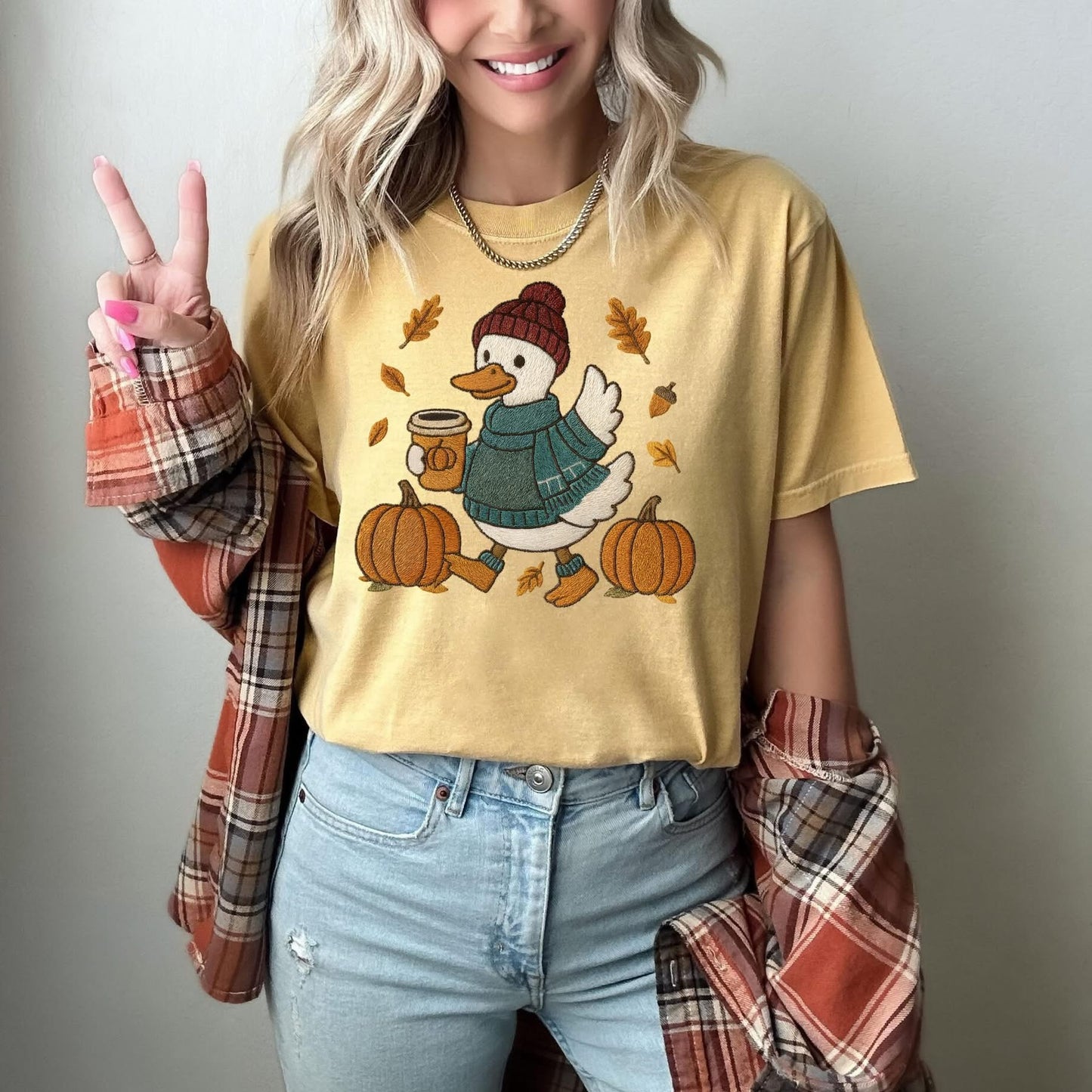Faux Embroidery Autumn Duck tee