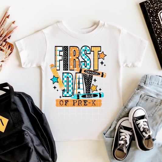 First Day of PRE-K blue checkered tee -YOUTH