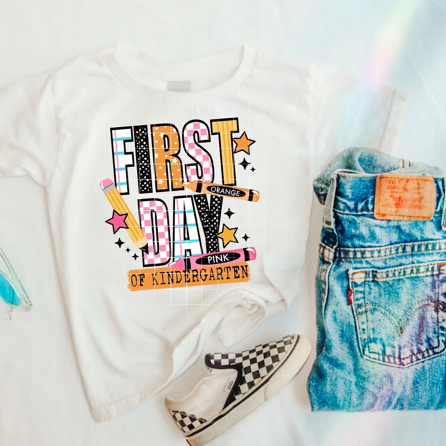 First Day of KINDERGARTEN Pink checkered tee -YOUTH