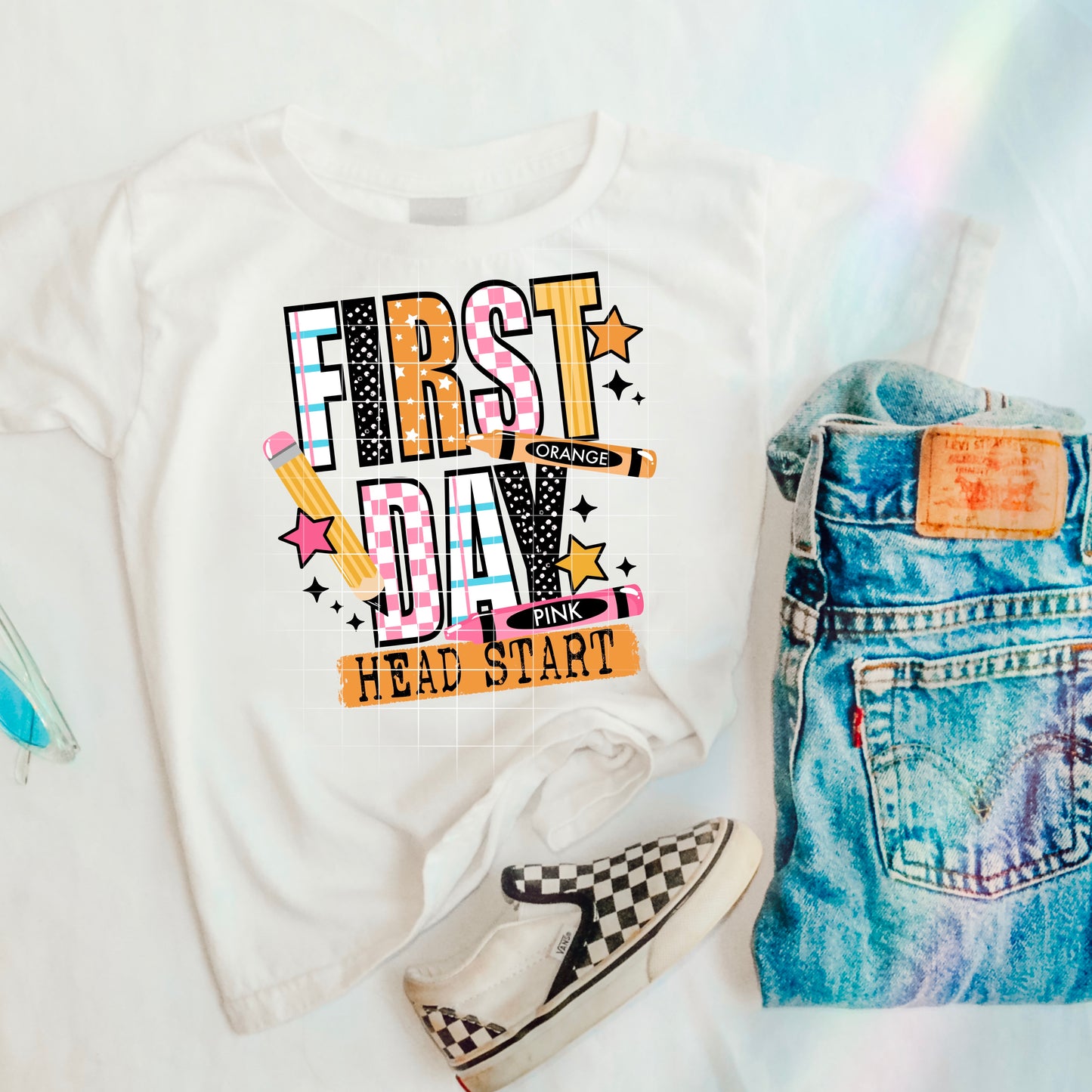 First Day of HEAD START Pink checkered tee -YOUTH